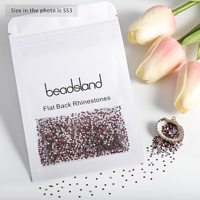 beadsland Flat Back Crystal Rhinestones Round Gems, Dark Siam (1.2-1.4mm) SS3/1440pcs