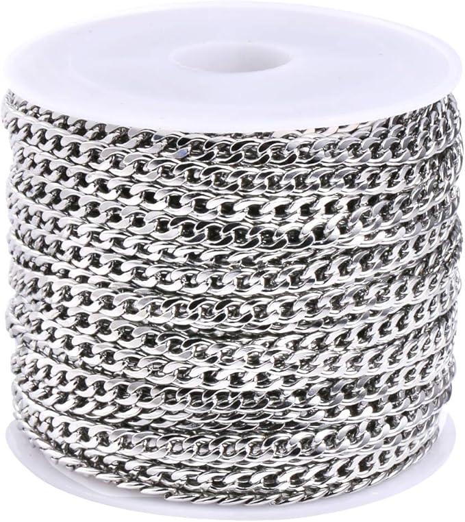 33Feet Stainless Steel Chunky Curb Chains Twisted Links Chain Bulk with Spool for Jewelry Making