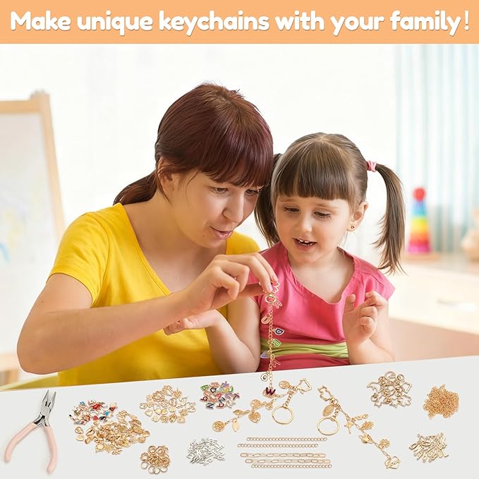 564Pcs DIY Keychain Making Kit with 258 Charms, Including 24 Keychain Clips Hooks 30 Extender Chain 200 Jump Ring Jewelry Plier Jewelry Making Supplies for Custom Key Ring Set Christmas Crafts Gifts