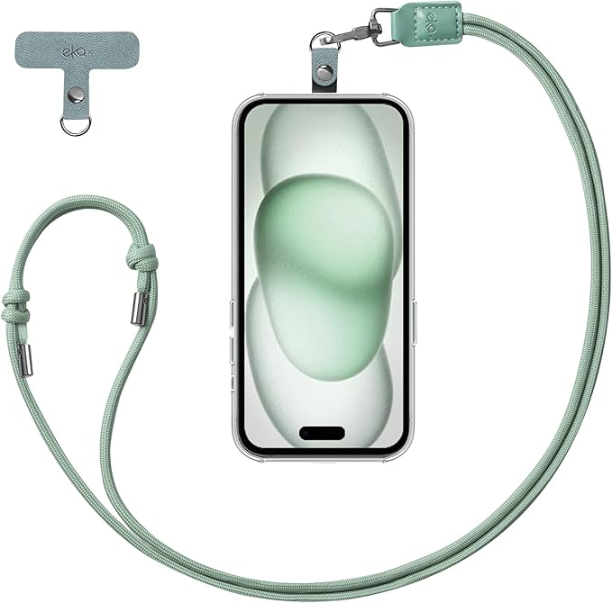 Phone Lanyard, 1x Customizable Crossbody Neck Phone Strap, 1x Removable PU Leather Tab, Hands-Free Holder for Cell Phones, Earphones, Badges & Keys, Travel Essentials Accessories (Morning Green)