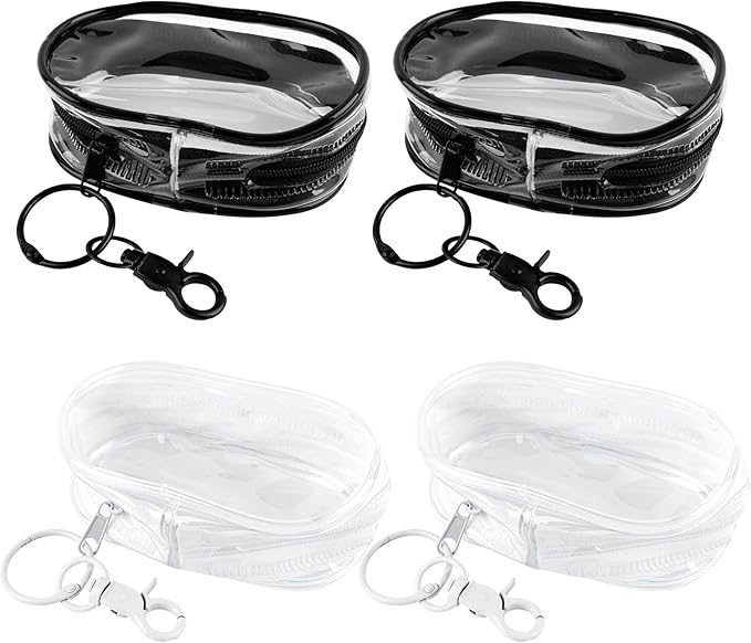 Framendino, 4 Pack Clear Makeup Bag Mini for Women Keychain Pouch Coin Purse Small Storage Data Cable Organizer Zipper