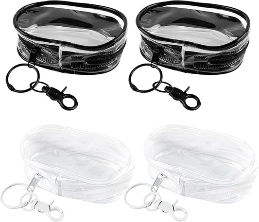 Framendino, 4 Pack Clear Makeup Bag Mini for Women Keychain Pouch Coin Purse Small Storage Data Cable Organizer Zipper