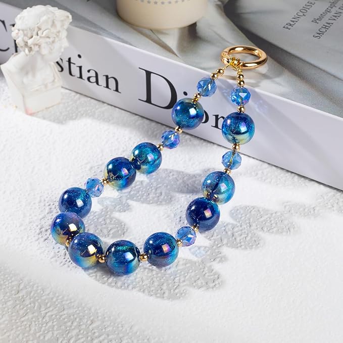 Phone Lanyard Wrist Chain for Cellphone Wrist Strap Phone Bracelet Strap Pearl Beaded Smartphone Wristlet (Ocean)