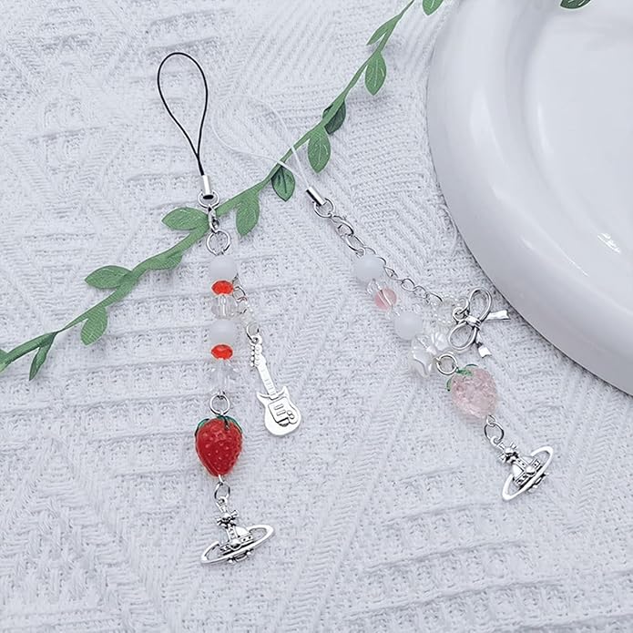 1-4PCS Cute Phone Charms Aesthetic Y2K Cell Phone Charms Strap Pink Strawberry Butterfly Star PhoneCharm Y2K Accessories for Bag Keychain Airpods Camera Pendants Decor