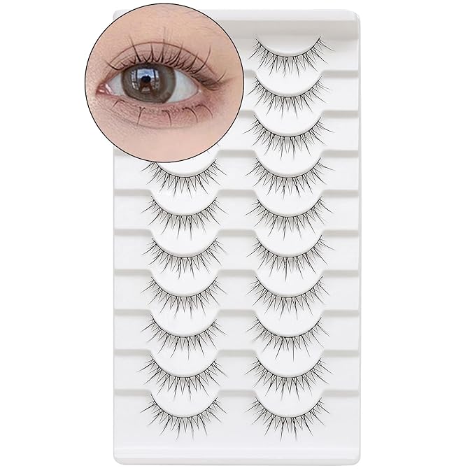 outopen Manga Lashes Natural Look Wispy Fluffy Asian Cosplay Eyelashes Spiky Japanese Anime Lashes 3D Short Fake Eyelash 10 Pairs Pack (D-Asian Style|10-12MM)