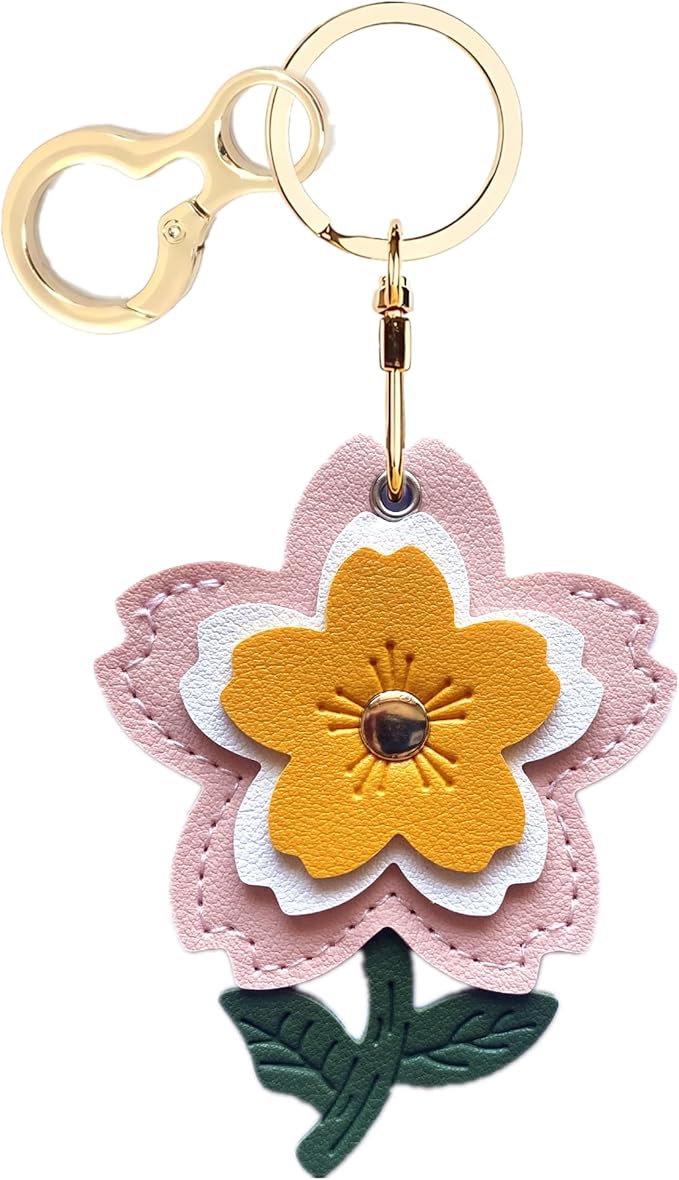 Leather Keychain Holder Case Compatible with AirTag,Cute Protective Apple Air Tag Cover with Keychain Ring,Anti-Scratch Finder GPS Tracker Case for Wallet Keys,Bag,Pets(Flower D)