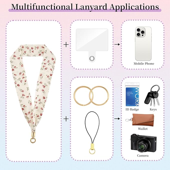 ZOOEASS Phone Lanyard Charm with Tether Tab Neck Lanyards for ID Badges Car Key Women Cute Scarf Keychain Strap Around Neck