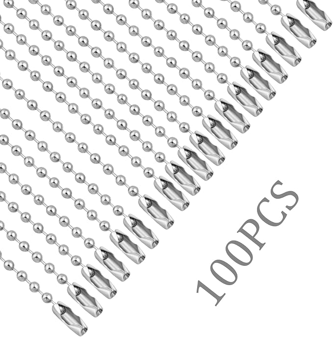Lemonkey 10Pcs Ball Beads Chain Bulk,Silver Keychain Rings Metal 4 Inch Dog Tag Metal Small Chain with Connectors for Hanging Decoration