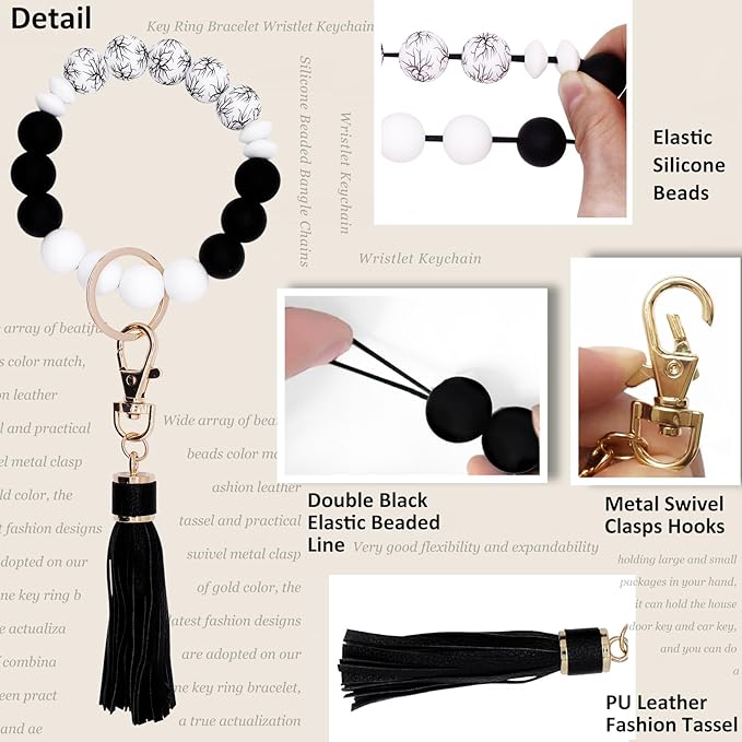 BIHRTC Key Ring Bracelet Car Keychain Holder Wristlet Silicone Women Beaded Bangle Chains