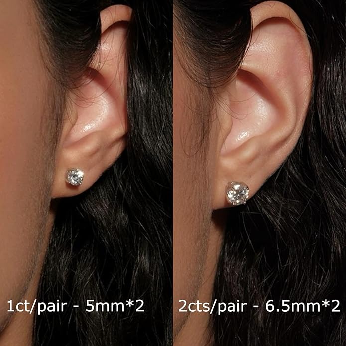 BLINGDIARY Moissanite Stud Earrings, 925 Sterling Silver 18K White Gold Plating Studs for Women Men, Wedding Jewelry Engagement Earrings