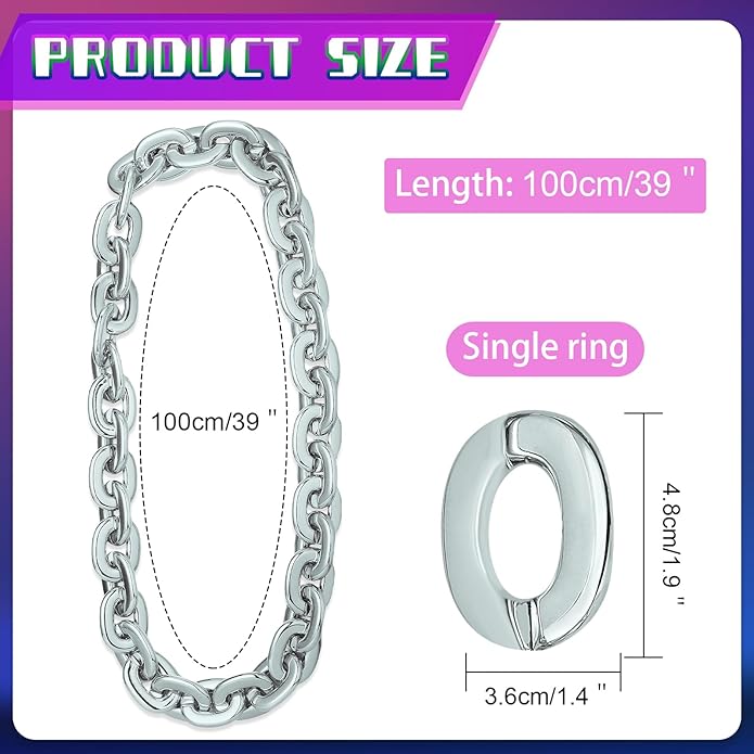 Remuuly Plastic Chain Necklace Chunky Big Fake Necklace Hip Hop Rapper Giant Turnover Chain Costume for Halloween