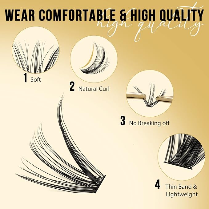 QUEWEL Lash Clusters 320Pcs Cluster Lashes 40D D Curl Lash Cluster Eyelash Extensions Mix12-18mm Individual Eyelashes Clusters Wispy Lash Clusters Thin Band Soft to Use at Home(40D D Mix12-18)