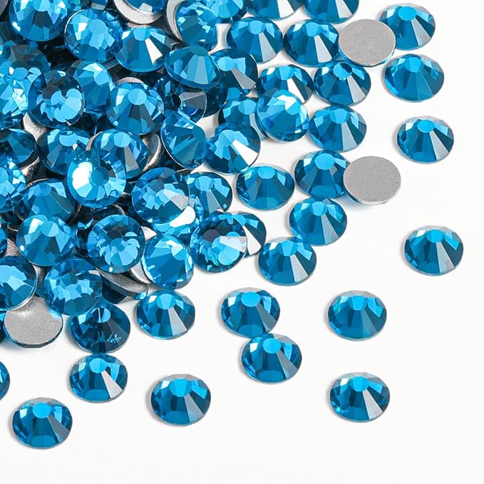 Beadsland 1440pcs Flat Back Crystal Rhinestones Round Gems for Nail Art and Craft Glue Fix, Indicolite, SS3,1.2-1.4mm