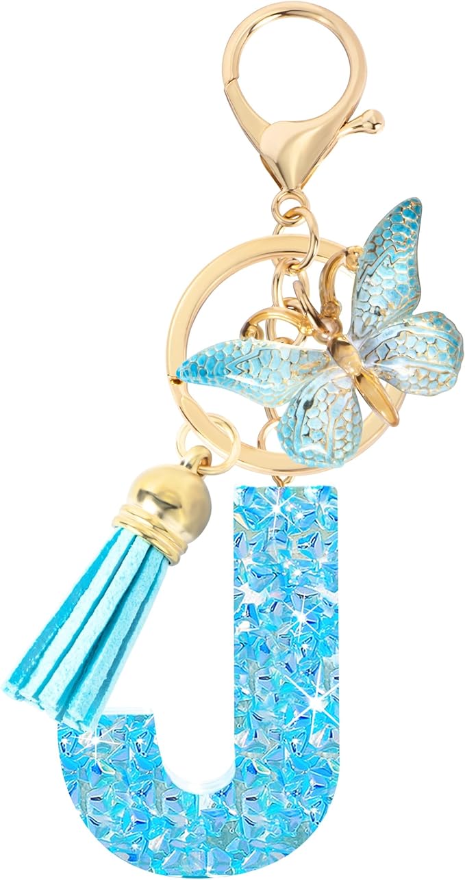 Initial letter Keychains for Women Girls Tassel Butterfly Cute Keychain for Wallet Backpack charm