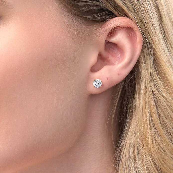 Gem Stone King 2.00 Cttw 14K Gold Moissanite Earrings | 6.5MM Round Stud Earrings | Gold Earrings For Women Men | Fine Jewelry Gifts for Her Mom Women Wife