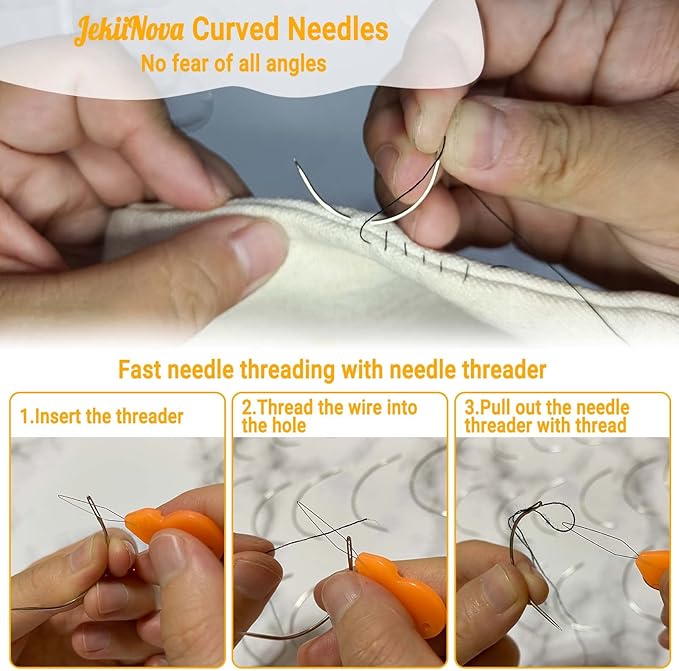 75 PCS Curved and J Shape Needles Set for Leather Projects, Carpet, Canvas Repairing, Wig Making, Upholstery, Weaving, Embroidery, and Hand Sewing