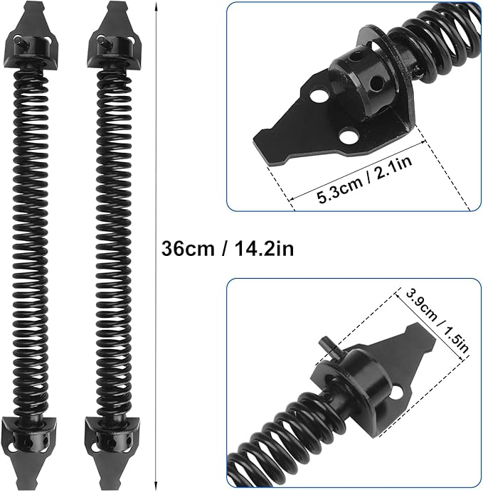 2 Pack 14 Inch Heavy Duty Self Closing Fence Gate Spring, Adjustable Automatic Gate Closure Hardware for Outdoor Wooden Gate and Vinyl Fence, Carbon Steel with Black Powder Coating, by GENHAKON