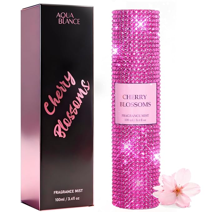 AQUA BLANCE Body Spray for Women, Cherry Blossoms, Diamond embellished Fragrance Mist, 3.4 fl oz