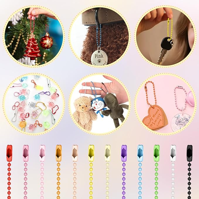 240PCS 100mm Ball Bead Chain for Jewelry Making, Metal Keychain 2.4mm Beads Chains Steel Ball Bead Chain with Connector for Key Craft DIY