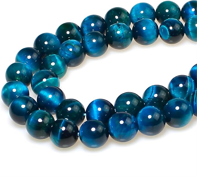 MJDCB Stone Beads 6mm 60pcs Round Sky Blue Tiger's Eye Loose Gemstone Bead Charms for Jewelry Making Bracelet Necklace Earring Pendant