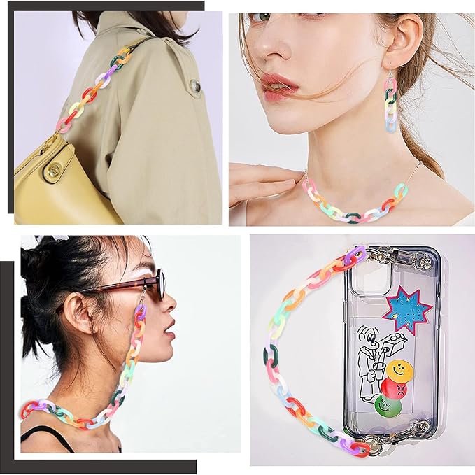 LiQunSweet 360 Pcs 12 Colors Acrylic Plastic Linking Chain Rings Quick Link Connectors for DIY Purse Eyeglass Jean Pocket Chain Phone Strap - 19x14mm