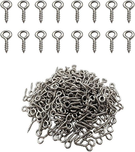 (304) Stainless Steel Small Mini Screw Eye Pins Hook for Jewelry, Cork Bottles,Resin, Bead,600 Pack 0.39x0.16inch Tiny Hook Screws Ring