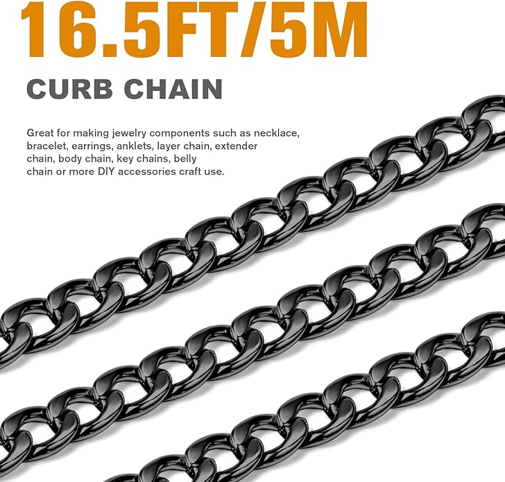 16.5 Ft Stainless Steel Curb Chains, 5mm 6mm 7mm 9mm Cuban Chain Roll Bulk for Jewelry Making