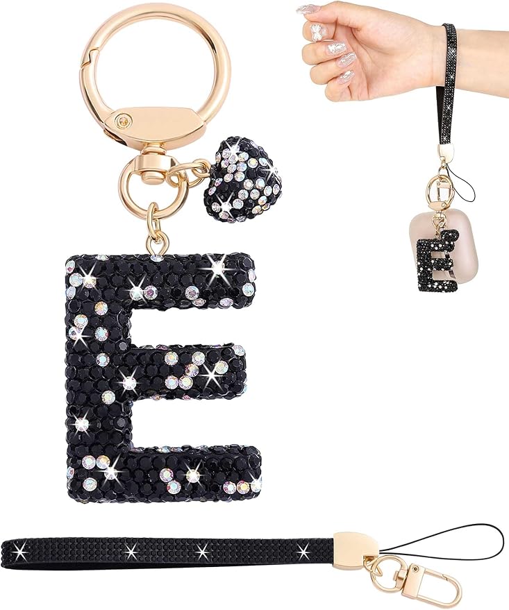 Initial Keychain for Women Girls,Bling Letter Key chain Initial with Heart,Pink Keychain Charms for Backpack Handbag