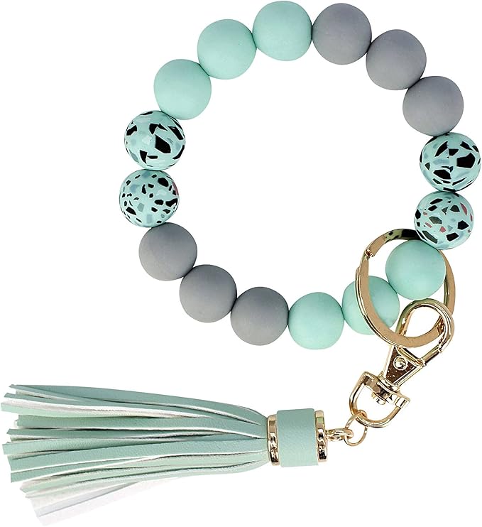 BIHRTC Key Ring Bracelet Car Keychain Holder Wristlet Silicone Women Beaded Bangle Chains
