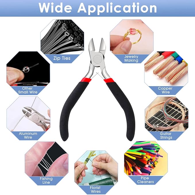 Billbotk Wire Cutters, Small Side Cutters Wire Cutting Tool Flush Cutting Pliers Wire Snips Plastic Nipper Tool for Crafts, Jewelry Making, Floral Wire, Zip Ties, Cable Ties