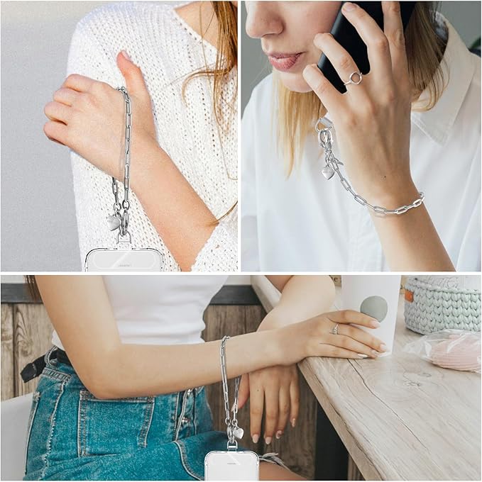 UKON Phone Chain Wrist Strap Metal Phone Lanyard Wristlet Strap with 2xTPU Tether Tab for Women Shopping Traveling Party