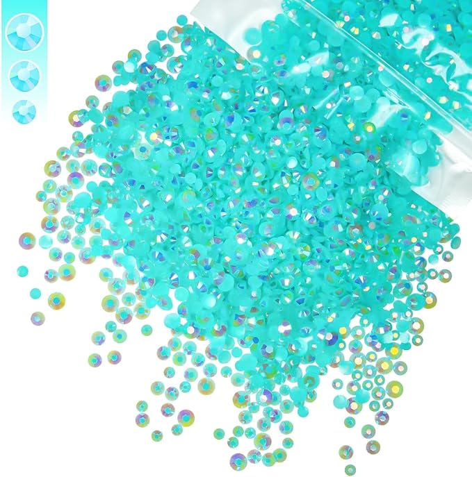 Aquamarine AB Resin Rhinestones for Crafting 3mm 4mm 5mm Mix Lake Blue Flatback Jelly Stones Bulk SS10 SS16 SS20 Water Blue Diamonds for Nails Face Makeup Tumblers Bottles Crafts Clothes Shoes