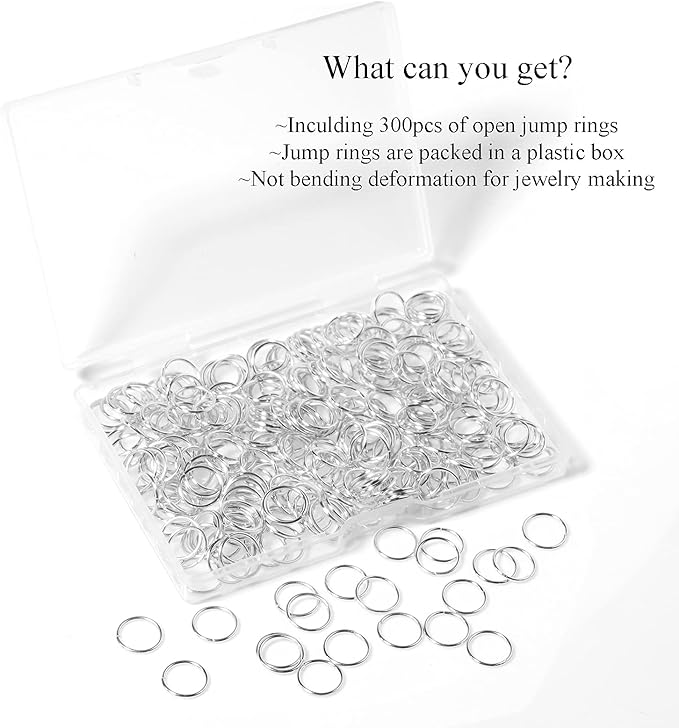 300Pcs 10mm Open Jump Rings Silver Plated Jump Rings for Jewelry Making Single Ring Bulk for DIY Craft Earring Necklace Bracelet Pendant Choker Jewelry Making Findings and Key Ring Chain