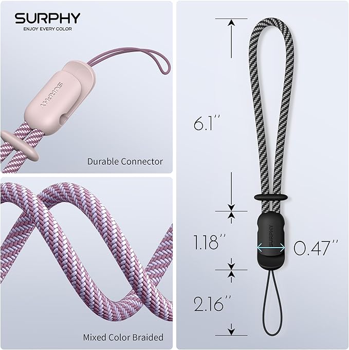 SURPHY 3 Pack Phone Wrist Strap with CellPhone Tether Tab, Cellphone Lanyard, Phone Strap with 2-Color Braided, Wrist Lanyard