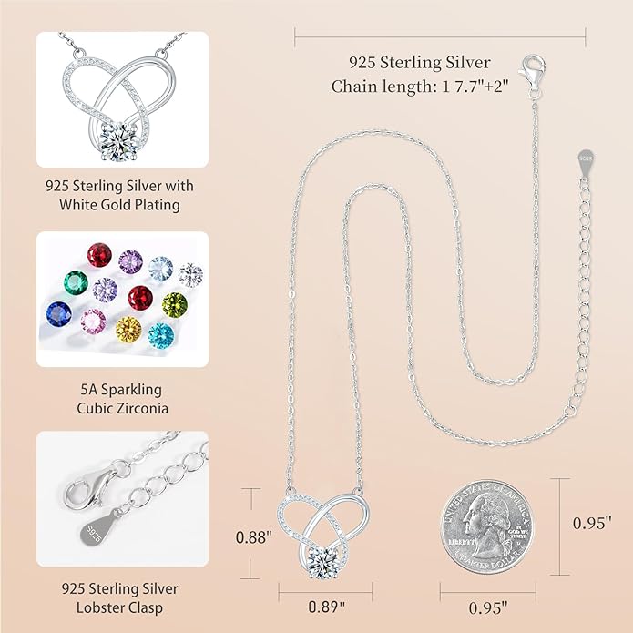 Yuelove Infinity Necklace for Women, 925 Sterling Silver Heart Necklace with 5A Zircon, White Gold Plated Adjustable Chain, Gift for Valentine's Day, Birthday, Anniversary for Wife, Girlfriend, Mom