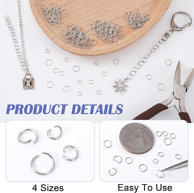 1540pcs Jump Rings for Jewelry Making, Silver Plated 4/5/6/7 mm Open Jump Rings, 20 Gauge Thickness Split Connector Ring for Earrings, Bracelets, Necklaces, DIY Crafts