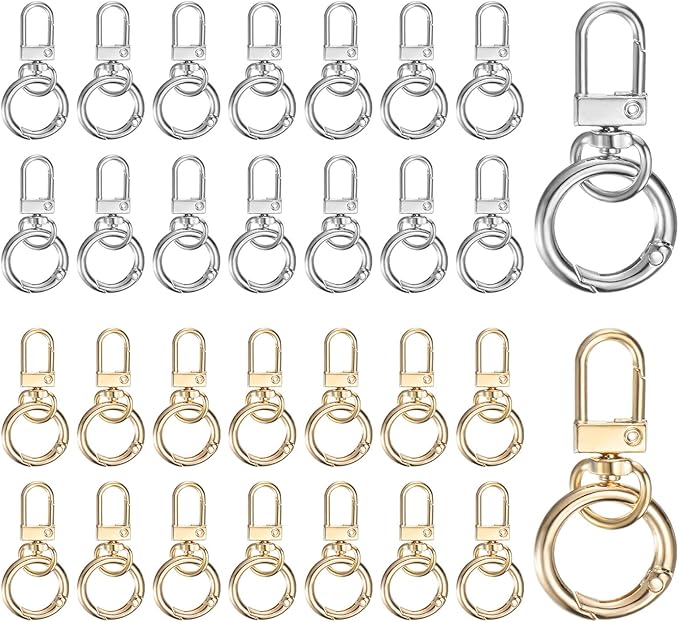 30-Pack Lobster Claw Clasp, Zinc Alloy Swivel Trigger Snaps Spring Clasps Hooks for Keychain Buckle/Lanyard/Straps/Purse, Spring Clasps Clips [Gold% Silver Tone]