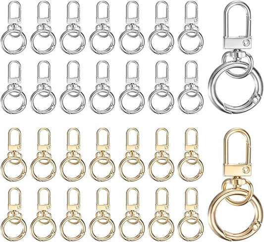 30-Pack Lobster Claw Clasp, Zinc Alloy Swivel Trigger Snaps Spring Clasps Hooks for Keychain Buckle/Lanyard/Straps/Purse, Spring Clasps Clips [Gold% Silver Tone]