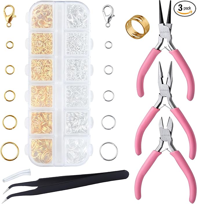 930 Pcs Jump Rings Lobster Clasps with Jewelry Pliers for Jewelry Making and Repair, Needle Nose, Round Nose Pliers and Wire Cutter, Tweezer, Thimble Ring for Wire Wrapping, Bracelets Crafts