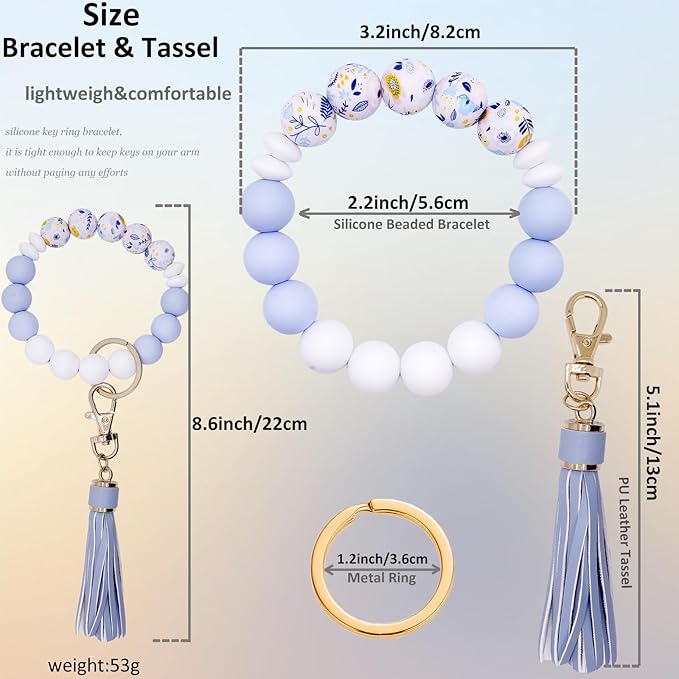 BIHRTC Key Ring Bracelet Car Keychain Holder Wristlet Silicone Women Beaded Bangle Chains