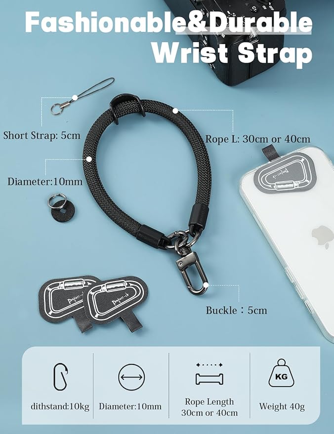 project-cb Hand Wrist Phone Strap,Phone Lanyard Patch ×2,Cell Phone Case Holder,Wristlet Strap for Key,AirPods,Camera (Black, 12inch)