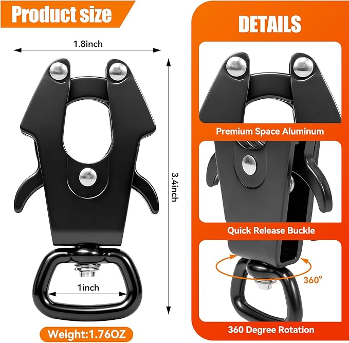 2 Pcs Frog Clip Dog Leash Buckle for Linking Pet Collar Supplies 360 Degree Swivel Heavy-Duty Quick Release Clasp Keychain Tactical (Large (Square))