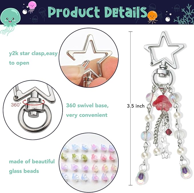 Agromusk Jellyfish Keychain,Cute Y2K Car Keychains for Women Girls Jellyfish Bag Charms Purse Accessories Star Jelly Decor