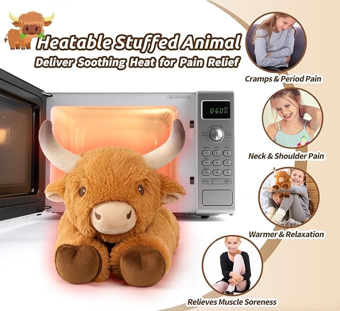 Cuckool Bull Stuffed Animals, Microwavable Stuffed Animals Adorable Fluffy Bull Plush for Warmth & Comfort, Heatable Coolable Lavender Scent Toys, Cute Soft Plushies Gift for Kids Boys Girls & Adults