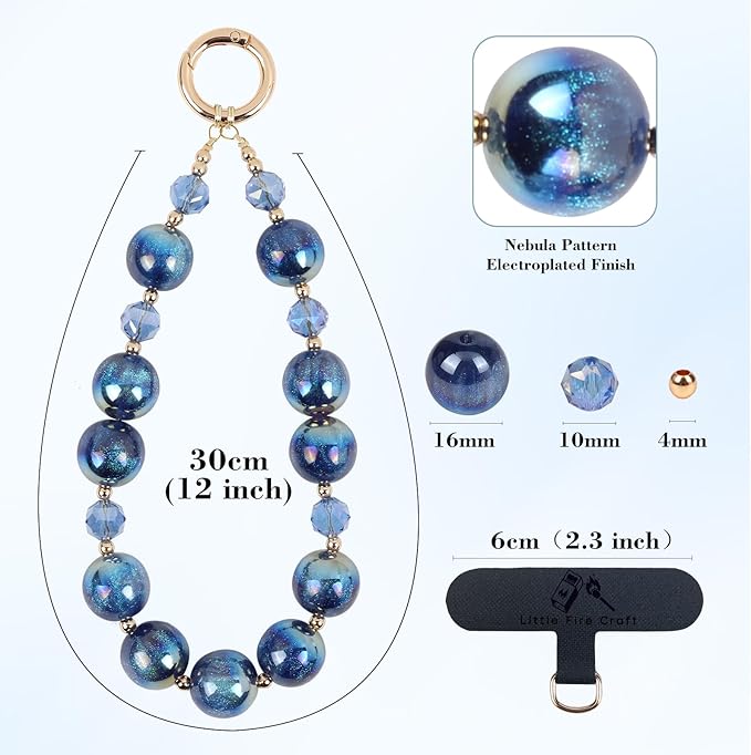 Phone Lanyard Wrist Chain for Cellphone Wrist Strap Phone Bracelet Strap Pearl Beaded Smartphone Wristlet (Ocean)