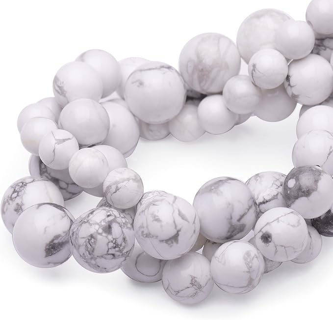Natural Stone Beads for Jewelry Making,10mm Howlite Polished Smooth Round Gemstone Beads for Bracelet Necklace 15 Inch