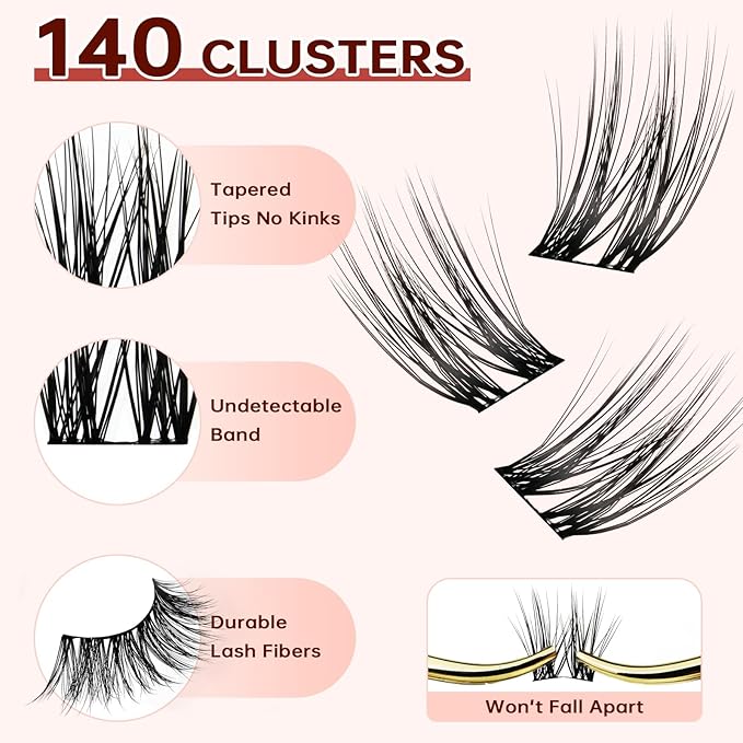 JOLIETIFY DIY Lash Extension Kit, Medium Dense Volume, Faux Mink 8-16mm Cluster Lashes, Soft & Fluffy, Waterproof Bond & Seal, Reusable Individual Lashes with Tweezers & Remover, Easy for Beginners