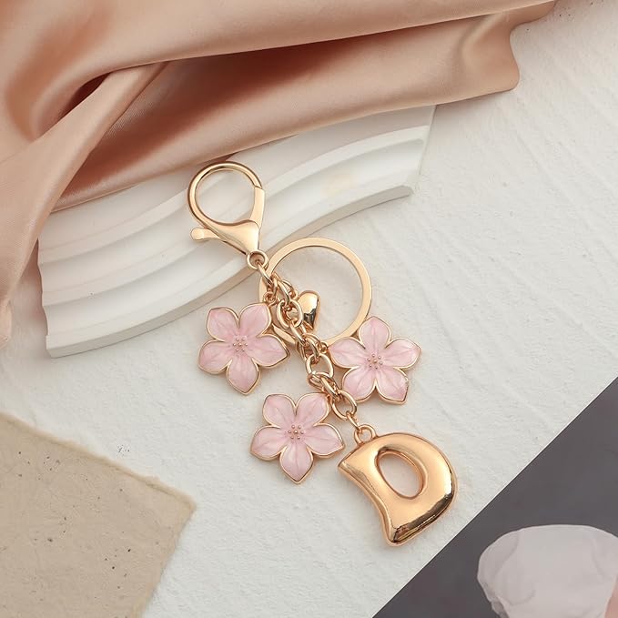 Snycler Bubble Initial Keychain Graceful Flower for bags car remote–A-Z Letter Charms for Women