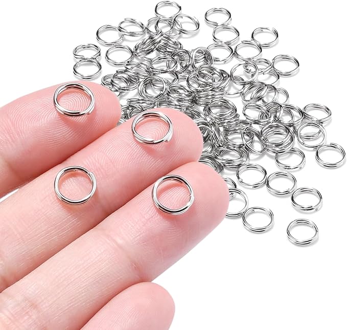 100pcs 8mm Mini Split Ring for Jewelry Making, Double Loops Round Split Jump Rings Necklaces Bracelets Earrings Metal Tiny Keychains Key Rings for Pet Collar Tag DIY Craft Accessories