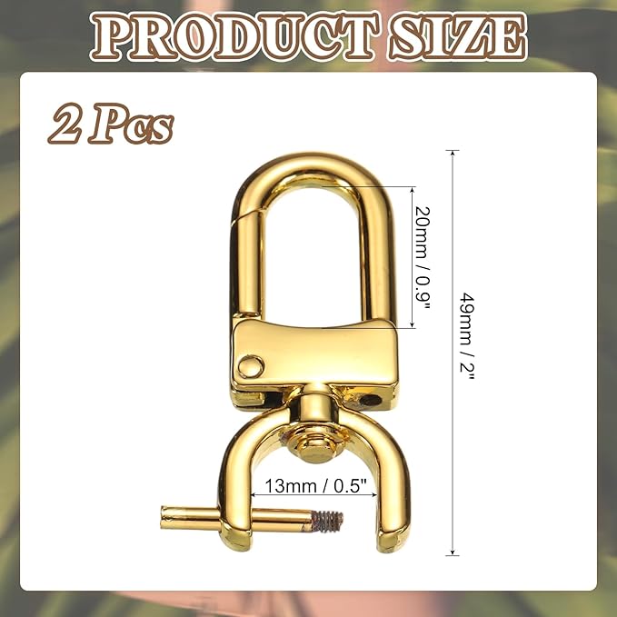 PATIKIL 1/2 Inch Swivel Clasp Hooks, 2 Pcs Detachable Snap Hook with Screw Bar, Swivel Lobster Claw Clasps for Bag Strap Replacement Purse Lanyard DIY Craft Hardware, Gold